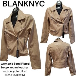 Blank NYC Women's faux leather Moto Biker jacket Semi Fitted Tan Toffee M